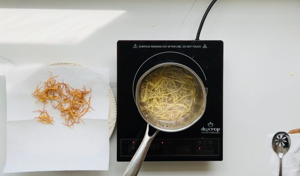 Garlic-Brown-Butter-Rosemary-Mashed-Potatoes overhead frying potato skins