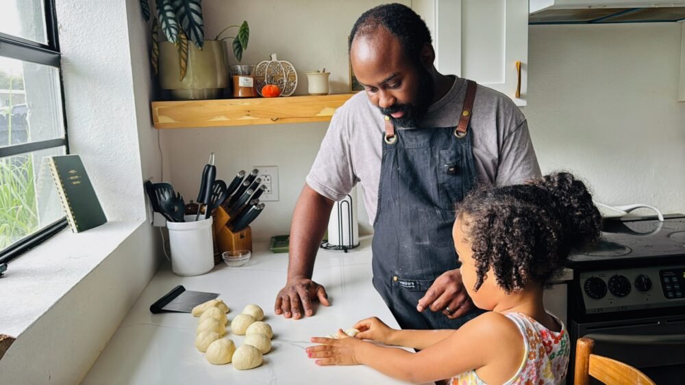 Making dinner rolls with Ava