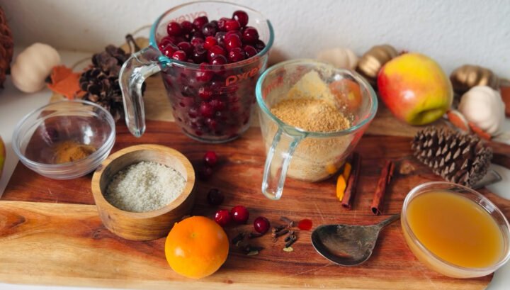 Easy Pickled Cranberries Ingredients overhead shot