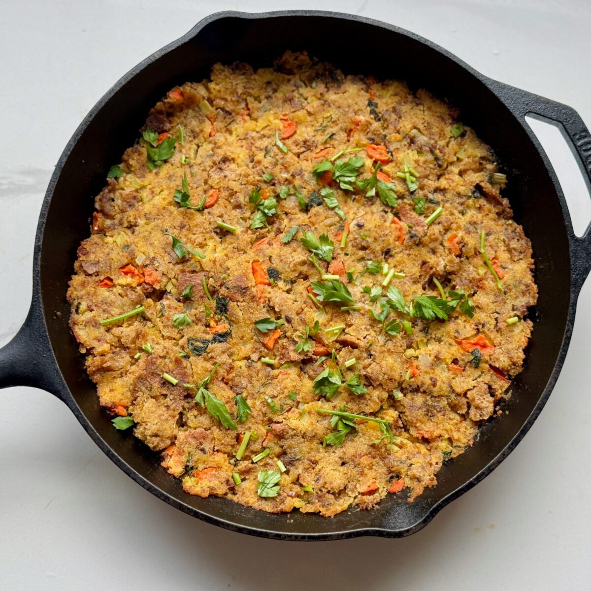 Ultimate Thanksgiving Stuffing  overhead shot