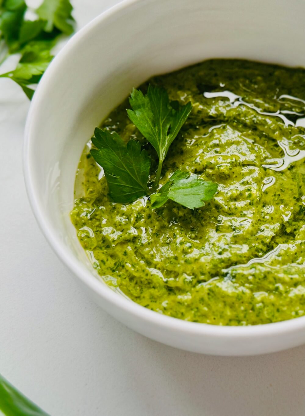 Zhough Sauce in white bowl