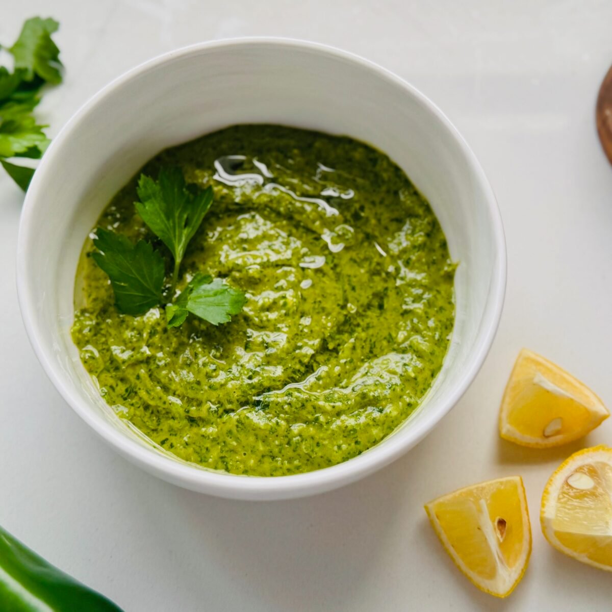 Zhough Sauce in a white bowl