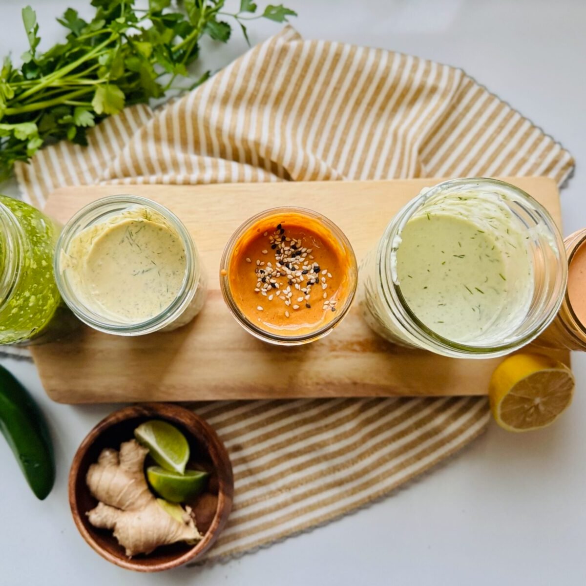 Five Sauces overhead shot. sauce based meal planning