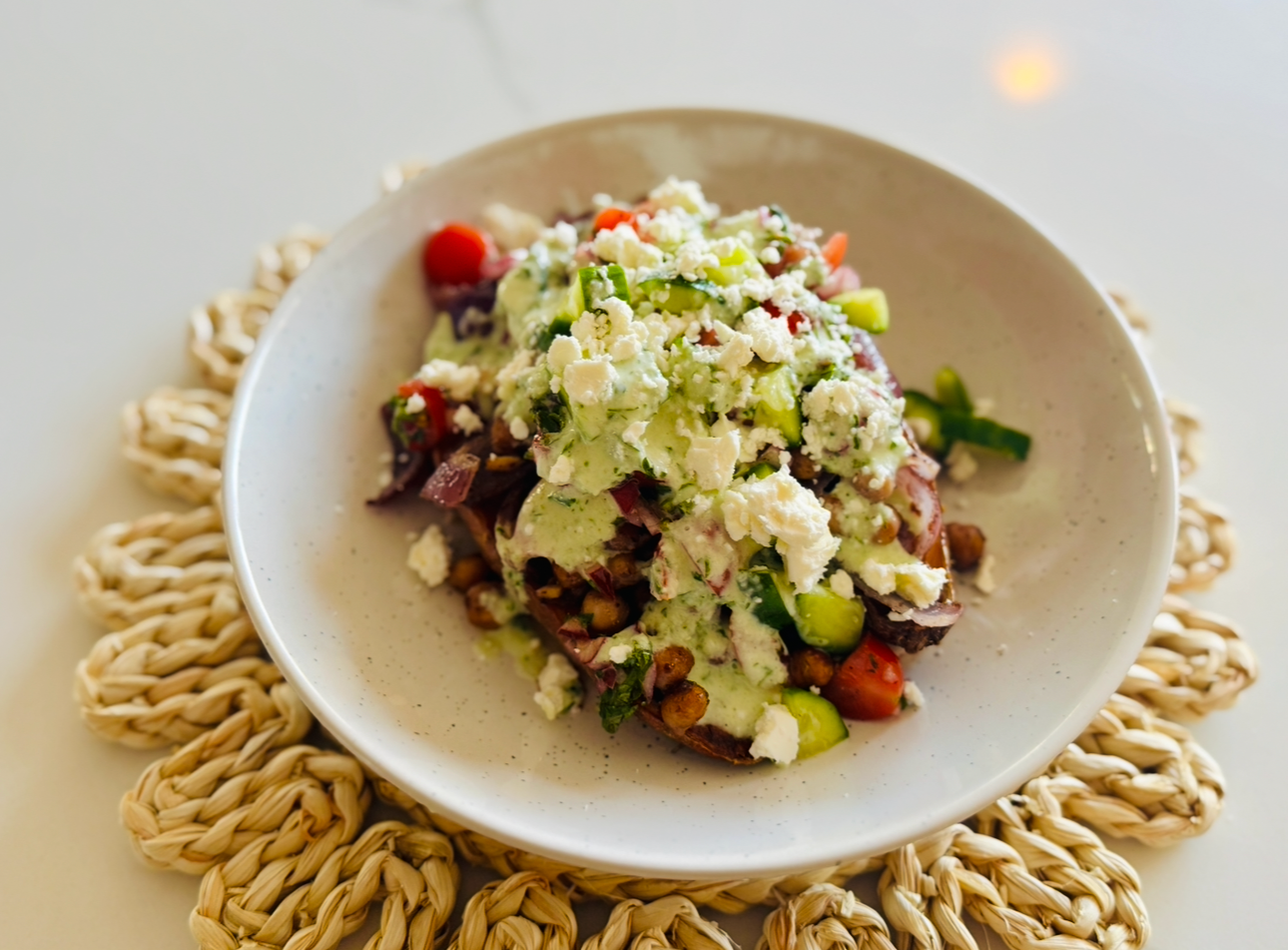 Loaded Mediterranean Sweet Potatoes