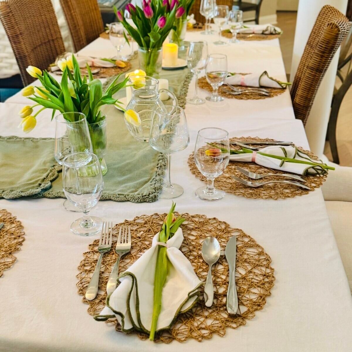 A welcoming dinner party table at home