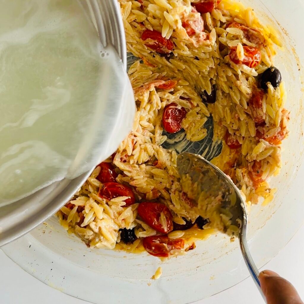 Baked Feta Orzo with Tomatoes, Olives, and Garlic