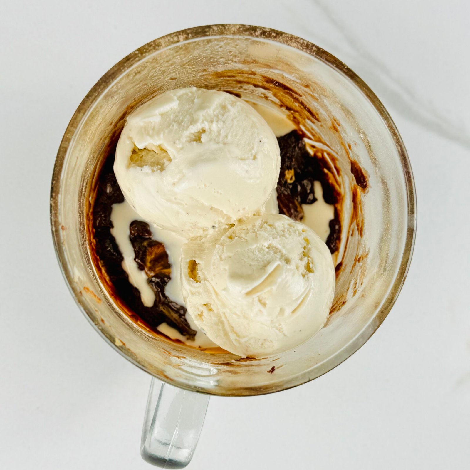 chocolate peanut butter mug cake with ice cream