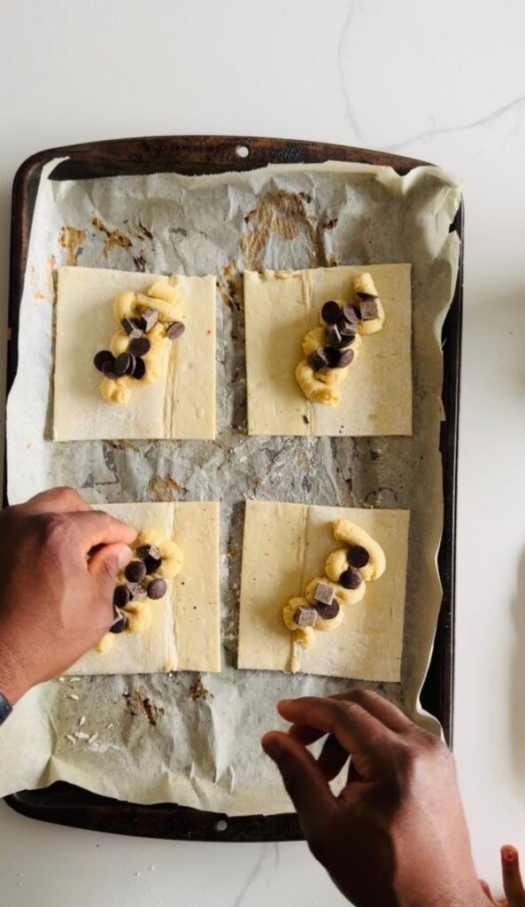 easy almond puff pastry with chocolate chunks